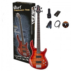 Изображение CORT CBP-DLX-CRS комплект бас-гитариста: бас-гитара Action DLX CRS, чехол, цвет cherry red sunburst