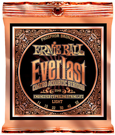 Изображение ERNIE BALL 2548 011-052 Струны для акустической гитары Everlast Coated Phosphor Bronze Light